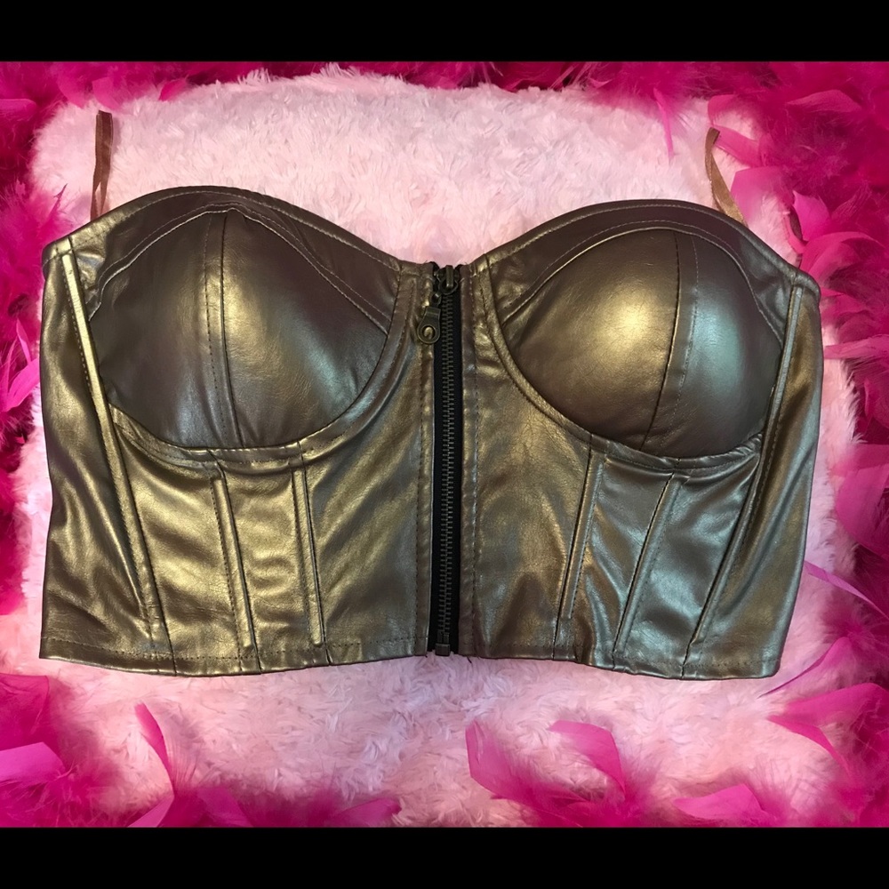 Metallic bronze/gold faux leather bustier